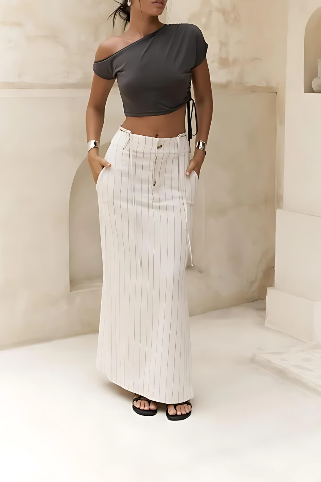 SAMANTHA - Seaside Serenity Striped Maxi Skirt