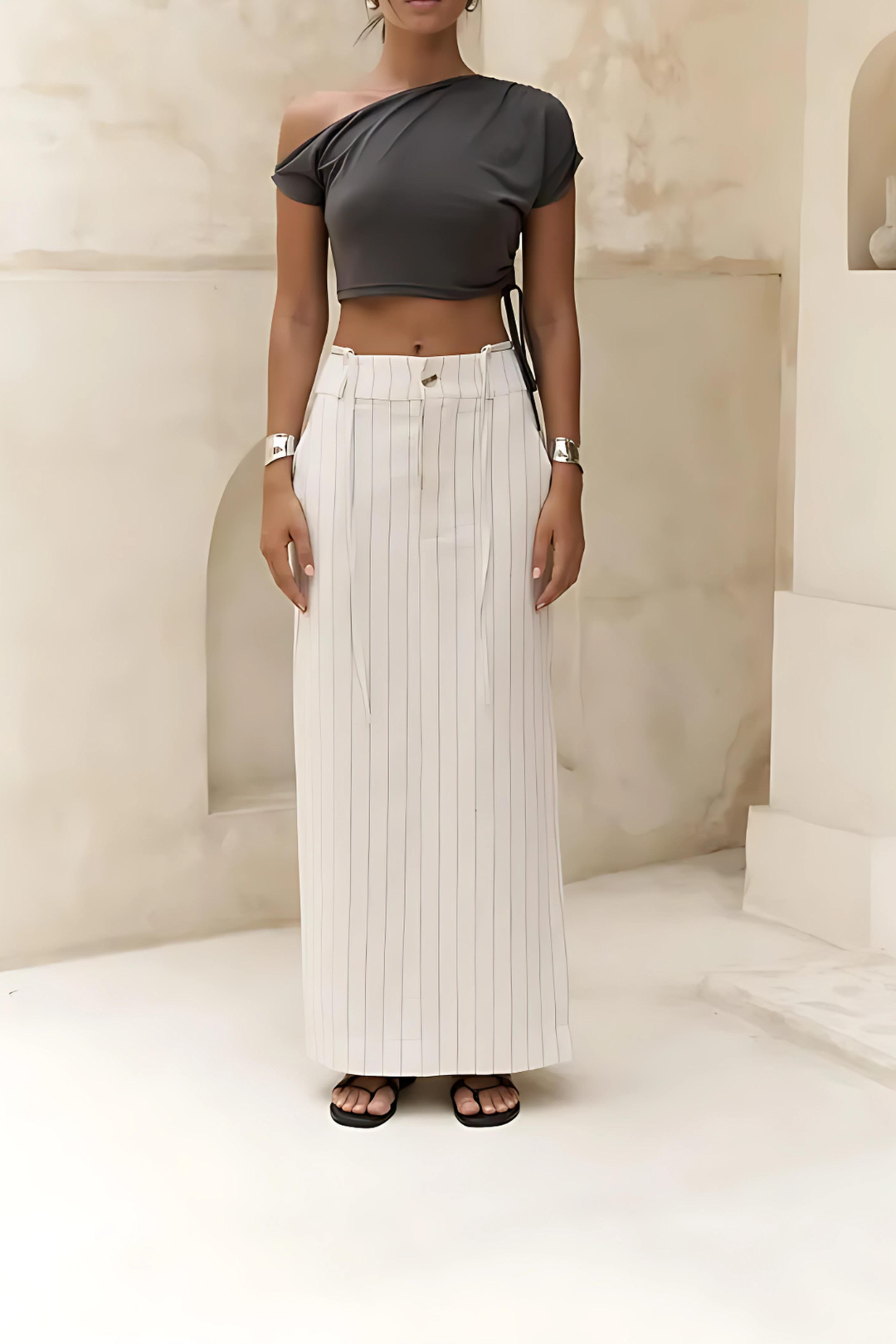 SAMANTHA - Seaside Serenity Striped Maxi Skirt
