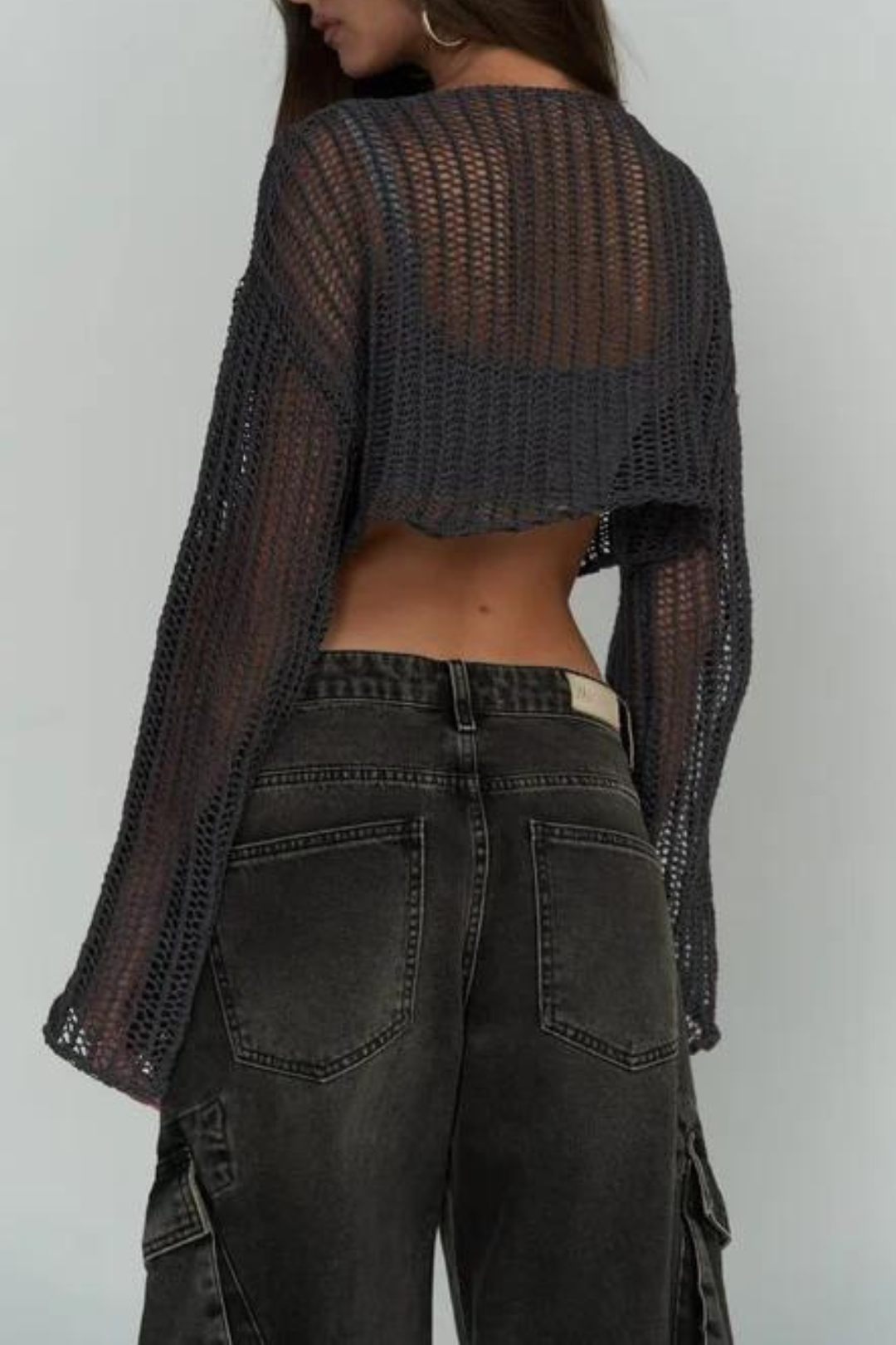 VASILIKI - Charcoal Mesh Drifter Top