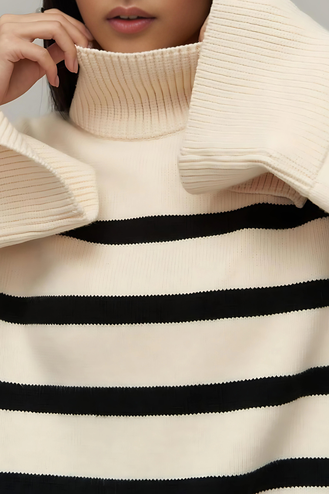 EMMANUELLA - Cream Striped Boyfriend Sweater
