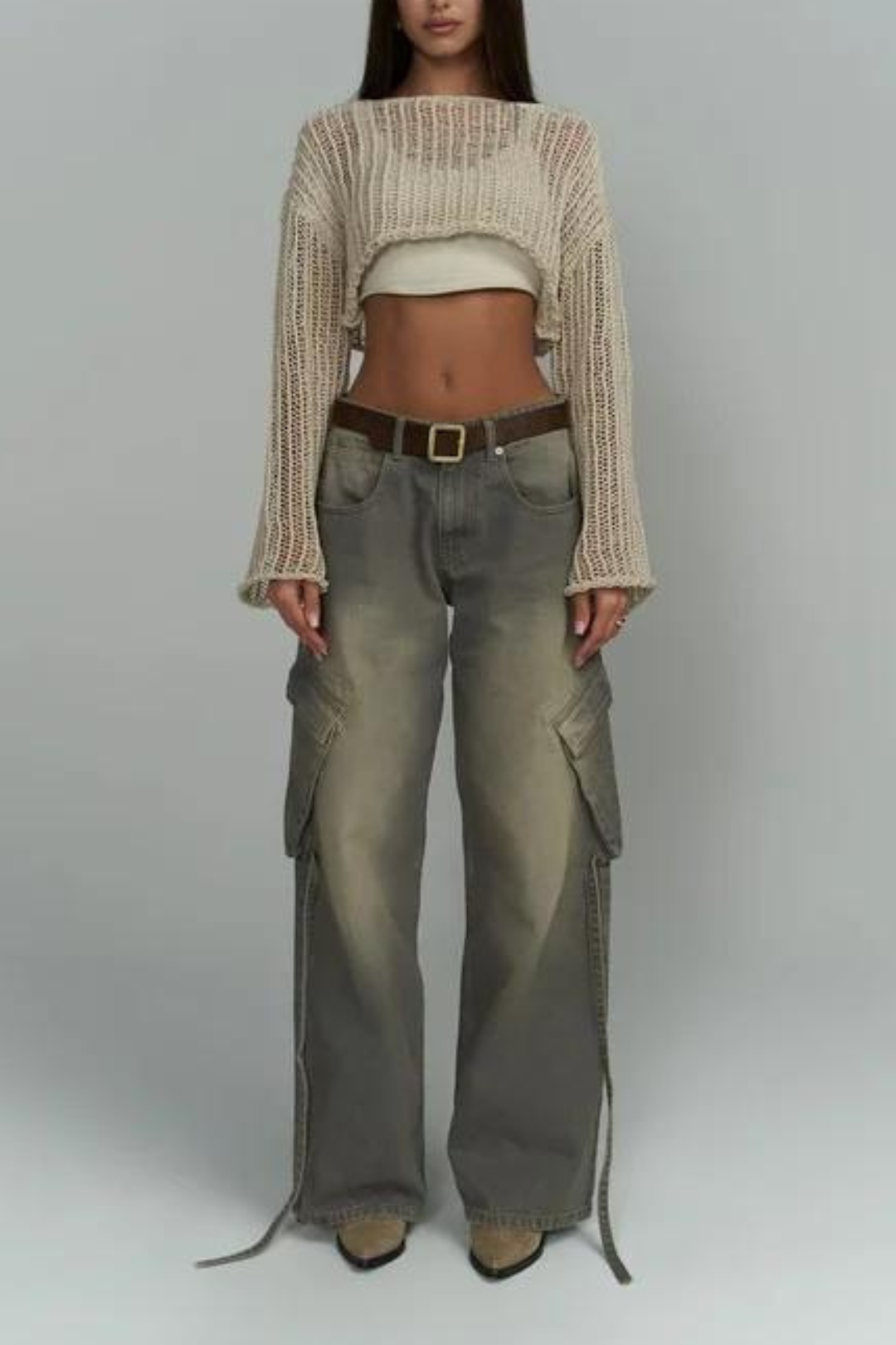 VASILIKI - Charcoal Mesh Drifter Top